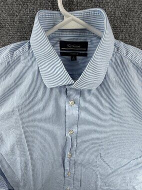 Faconnable Striped 16.5 Club Blue Long Sleeve Men Shirt Button Up Adult